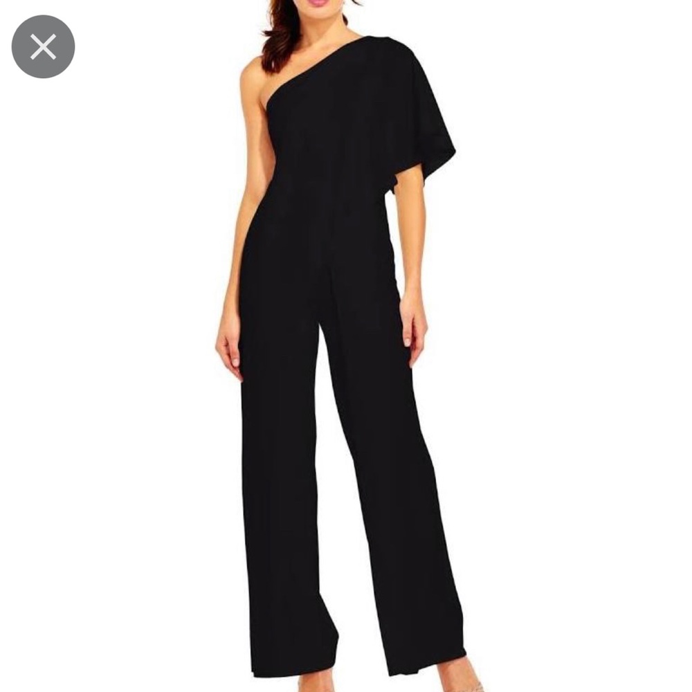 Black One Shoulder Jumpsuit // Adrianna Papell